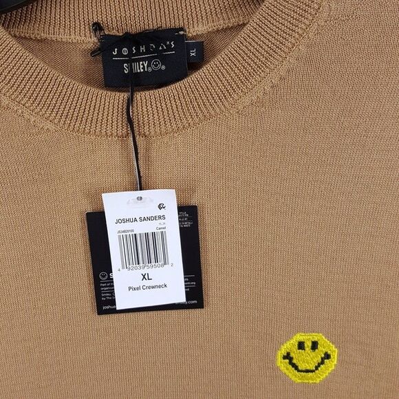 JOSHUA SANDERS Sweater Mens XL Tan PIXEL Crew Smiley Face 100% Wool $351 - Picture 3 of 8